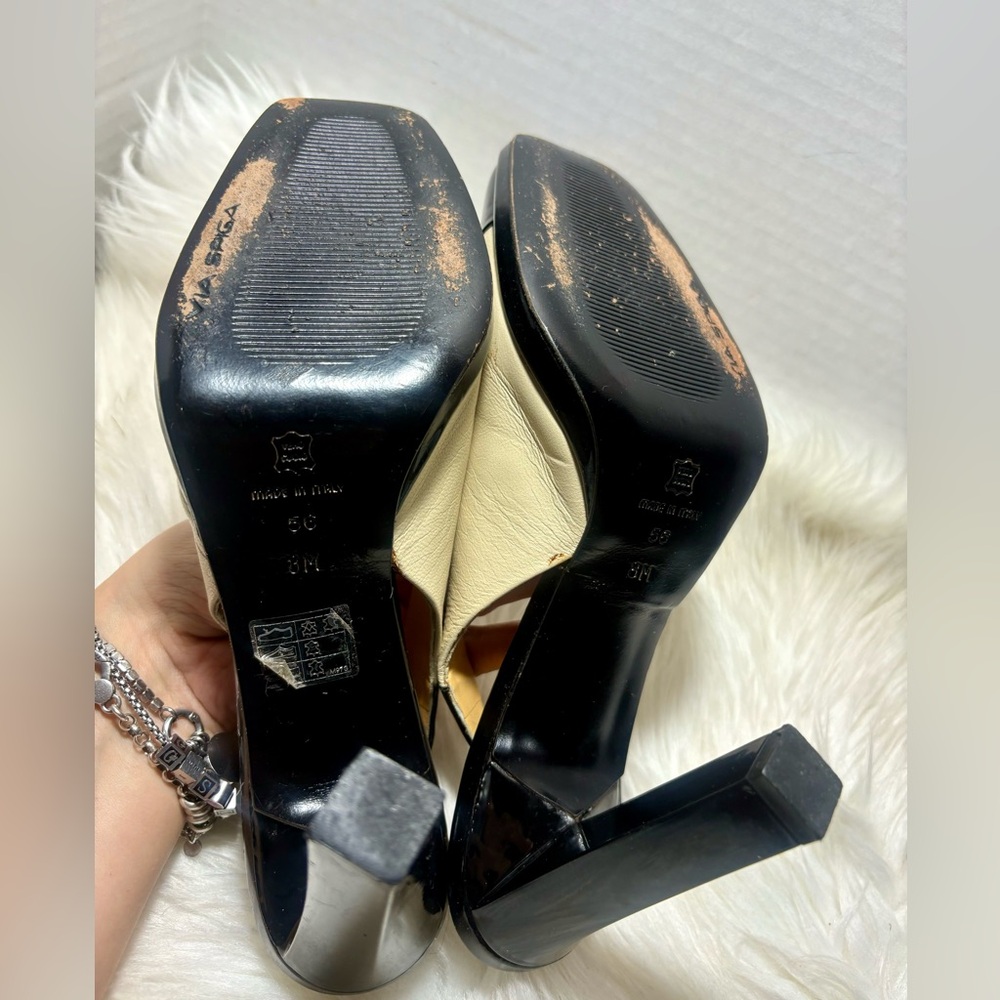 VIA SPIGA Vintage Black and Cream Leather Slingback Heels - Picture 7 of 11